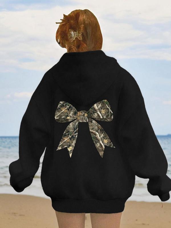 Bowknot Print Casual Long Sleeve Hooded Daily Outdoor Fall & Winter T-Shirts, Hoodie, Sweatshirt