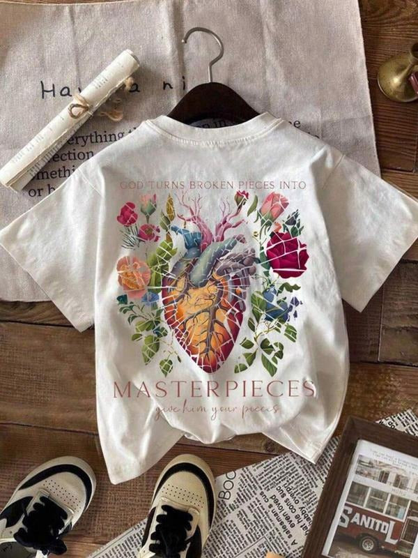 Broken Pieces Heart Print Round Neck Casual Short Sleeve Summer Clothes Daily Top T-Shirts, Hoodie, Sweatshirt