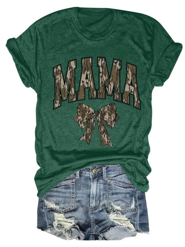 Women's Camo Print Letter "MAMA" Graphic Tee, Casual Soft Round Neck Short Sleeve T-shirt for Daily Wear, Ladies Clothes...