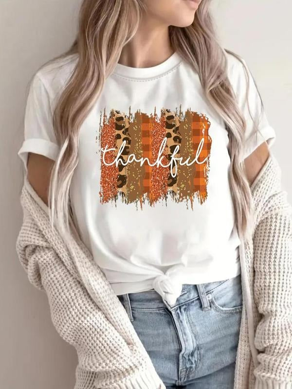 Women's Cartoon & Geometric Print Round Neck Tee, Fashion Casual Crew Neck T-Shirt for Daily Holiday Vacation Outdoor...