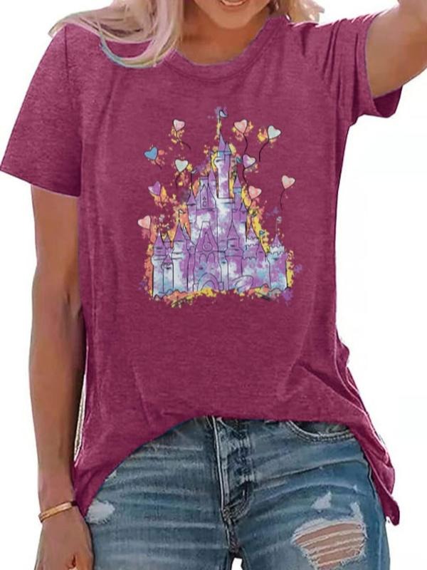 Women's Cartoon   Print Round Neck Tee, Casual Soft Comfortable Short Sleeve T-shirt for Daily Wear, Ladies Summer...