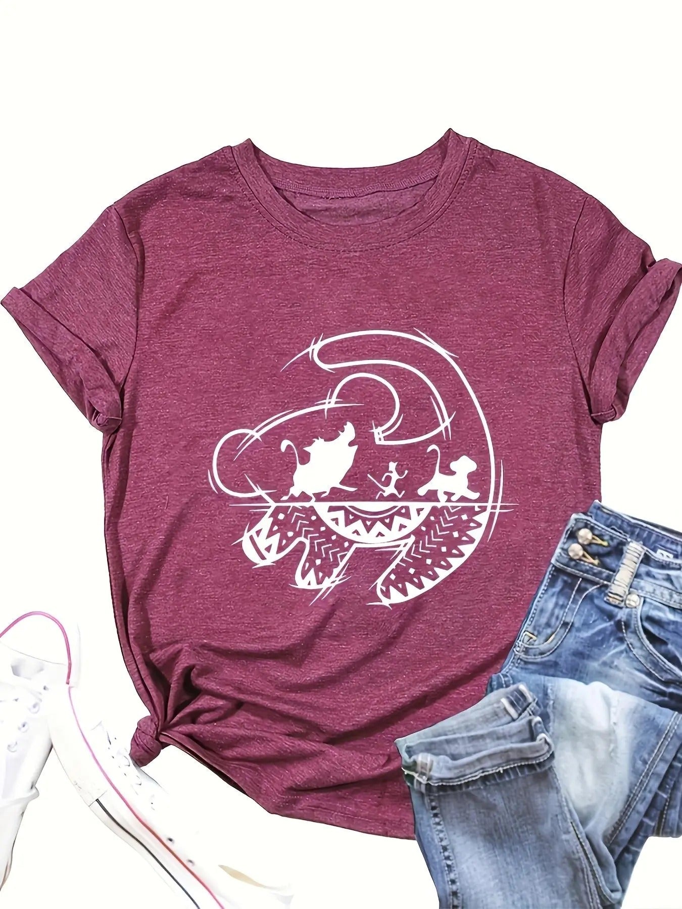 Women's Cartoon Animal Print Round Neck Tee, Casual Soft Comfortable Short Sleeve T-shirt for Daily Wear, Ladies Summer...