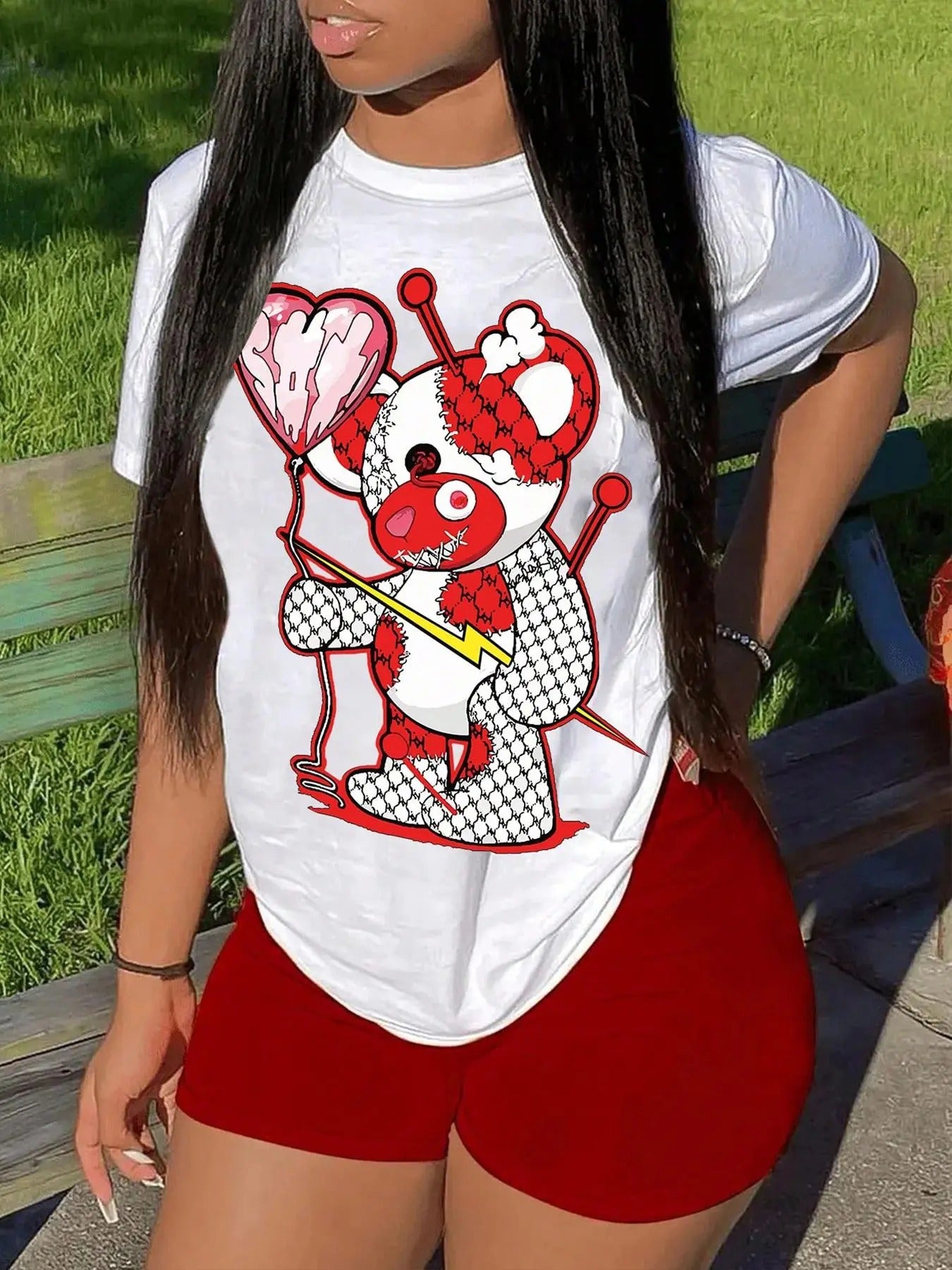 Women's Cartoon Bear Print Round Neck Graphic Tee, Vintage Trendy Casual Short Sleeve T-shirt For Daily Wear, Ladies Summer Outfit