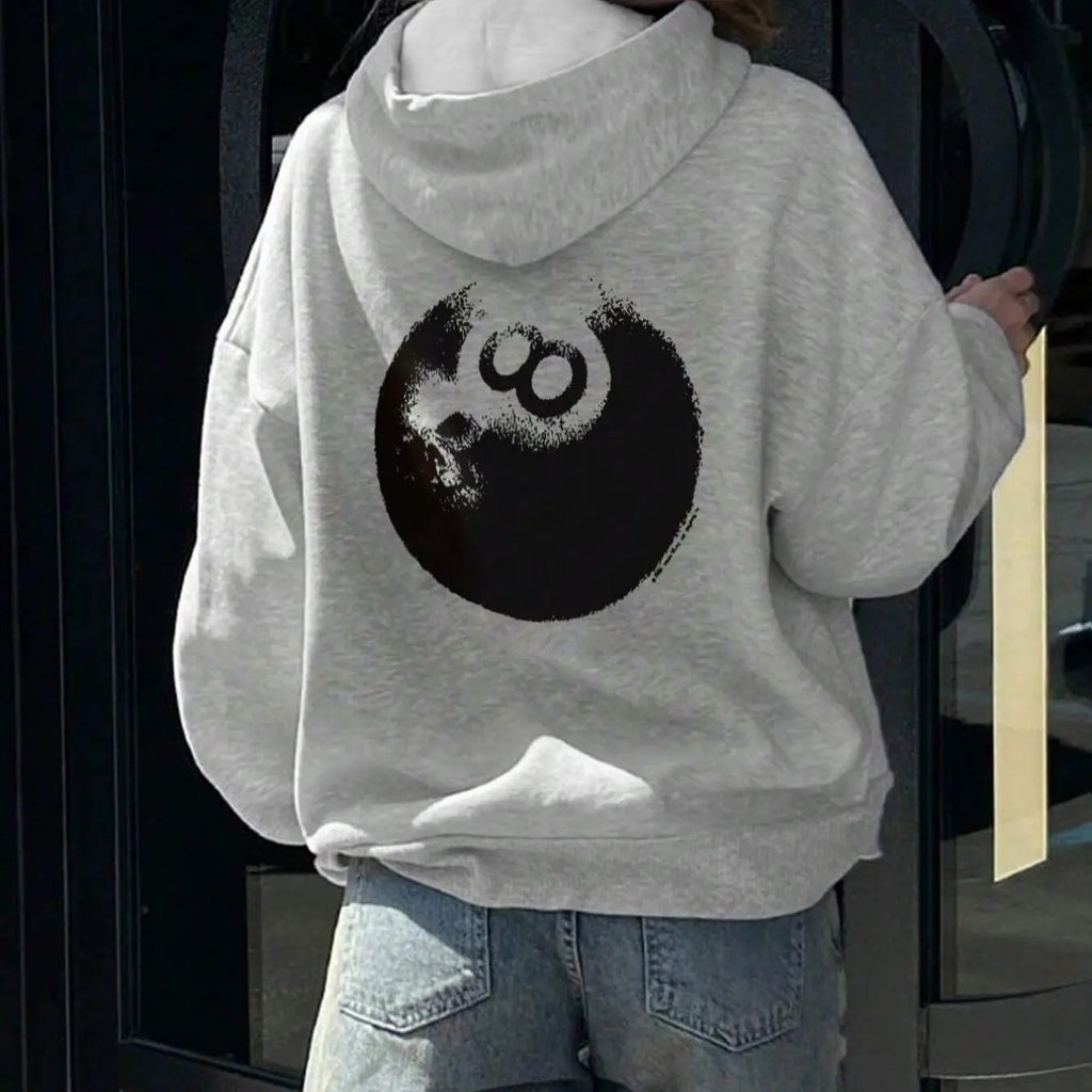 Women's Cartoon Billiard Print Drop Shoulder Thermal Lined Hoodie, Fashion Casual Drawstring Pocket Hooded Sweatshirt for...