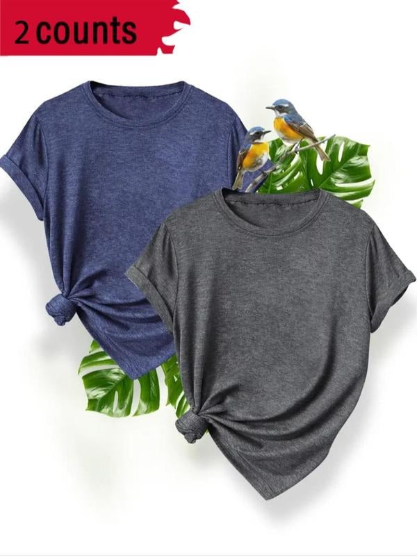 Women's Cartoon Bird & Heart Print Round Neck Tee, Casual Short Sleeve Crew Neck T-shirt for Daily Wear, Ladies Clothes...