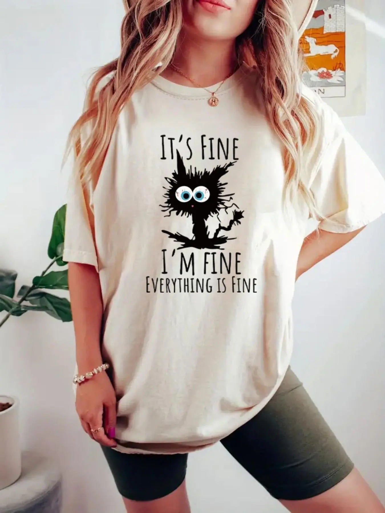 Women's Cartoon Cat Print Round Neck Tee, Fashion Casual Crew Neck T-Shirt for Daily Holiday Vacation Outdoor Wear,...