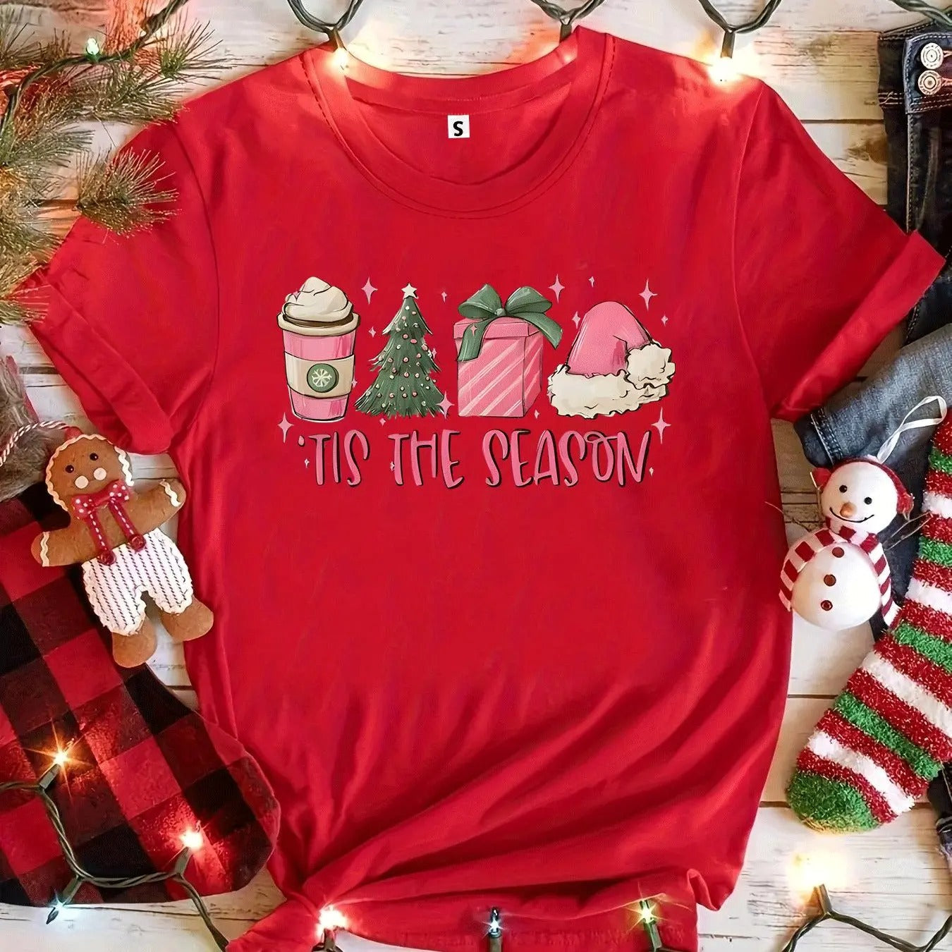 Women's Cartoon Christmas Print Round Neck Tee, Casual Short Sleeve Crew Neck T-Shirt for All Seasons, Fashion Women's...