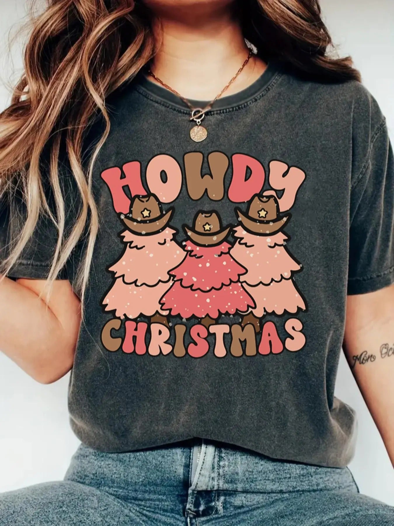 Women's Cartoon Christmas Tree Print Round Neck Tee, Casual Short Sleeve Crew Neck T-shirt for Daily Wear, Ladies Clothes...