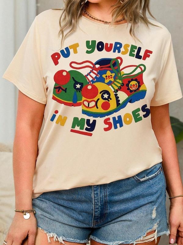 Cartoon Clown Shoes & Letter Print Round Neck Casual Crew Neck Daily Vacation Outdoor Clothes All Seasons T-Shirts, Hoodie, Sweatshirt