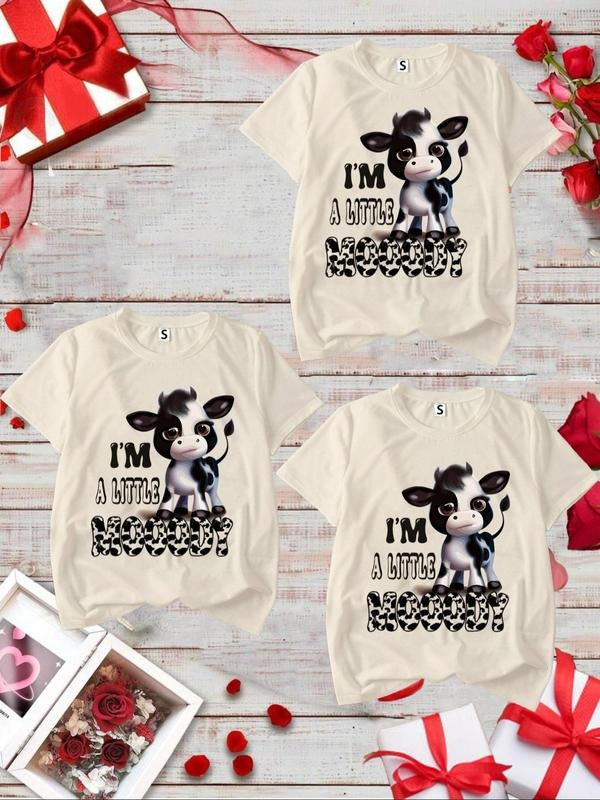 Women's Cartoon Cow Print Round Neck Tee, Casual Fashion Short Sleeve T-shirt for Daily Wear, Ladies Clothes for All...