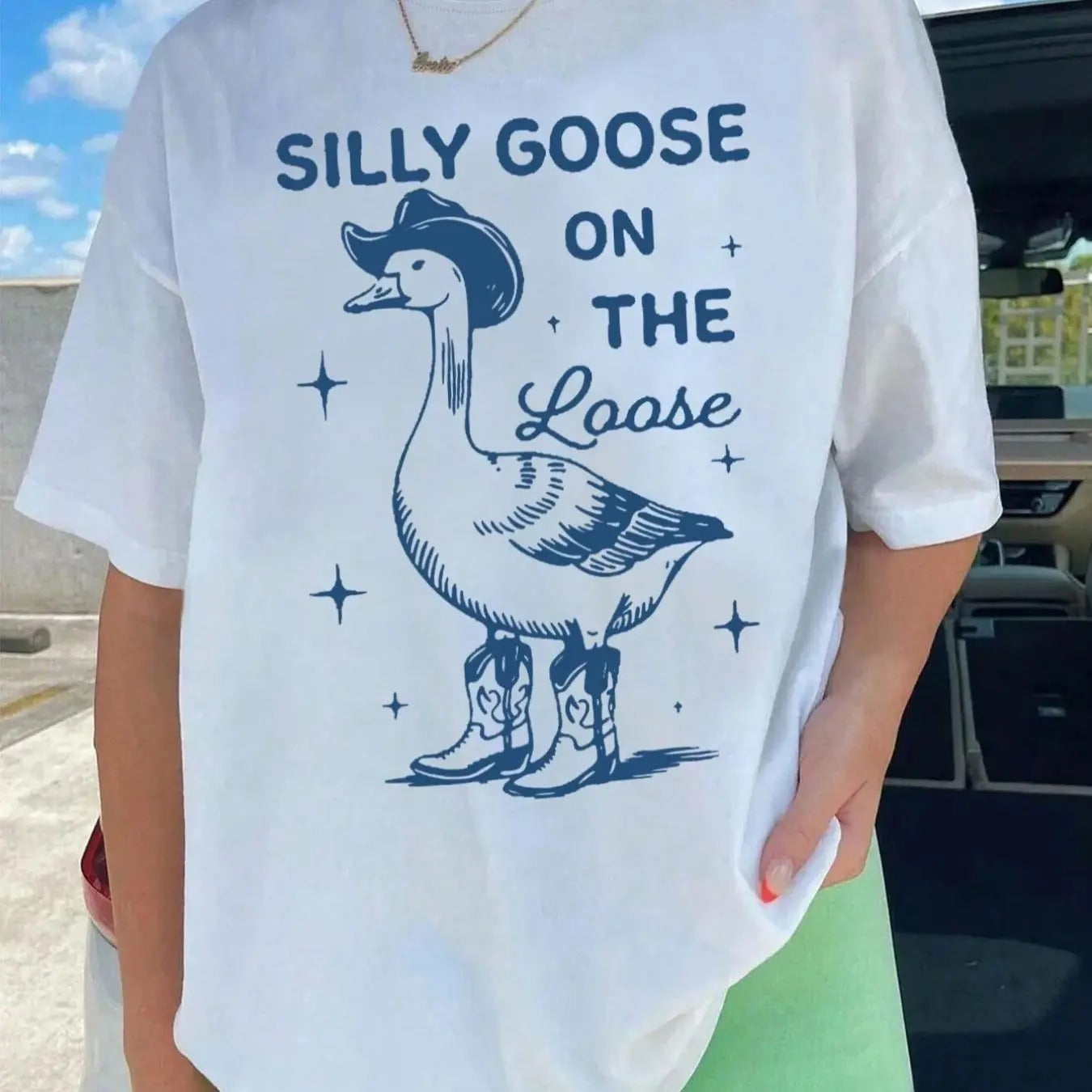 Women's Cartoon Duck & Letter Print Drop Shoulder Tee, Casual Half Sleeve Round Neck T-Shirt for Summer, Women's Top for...