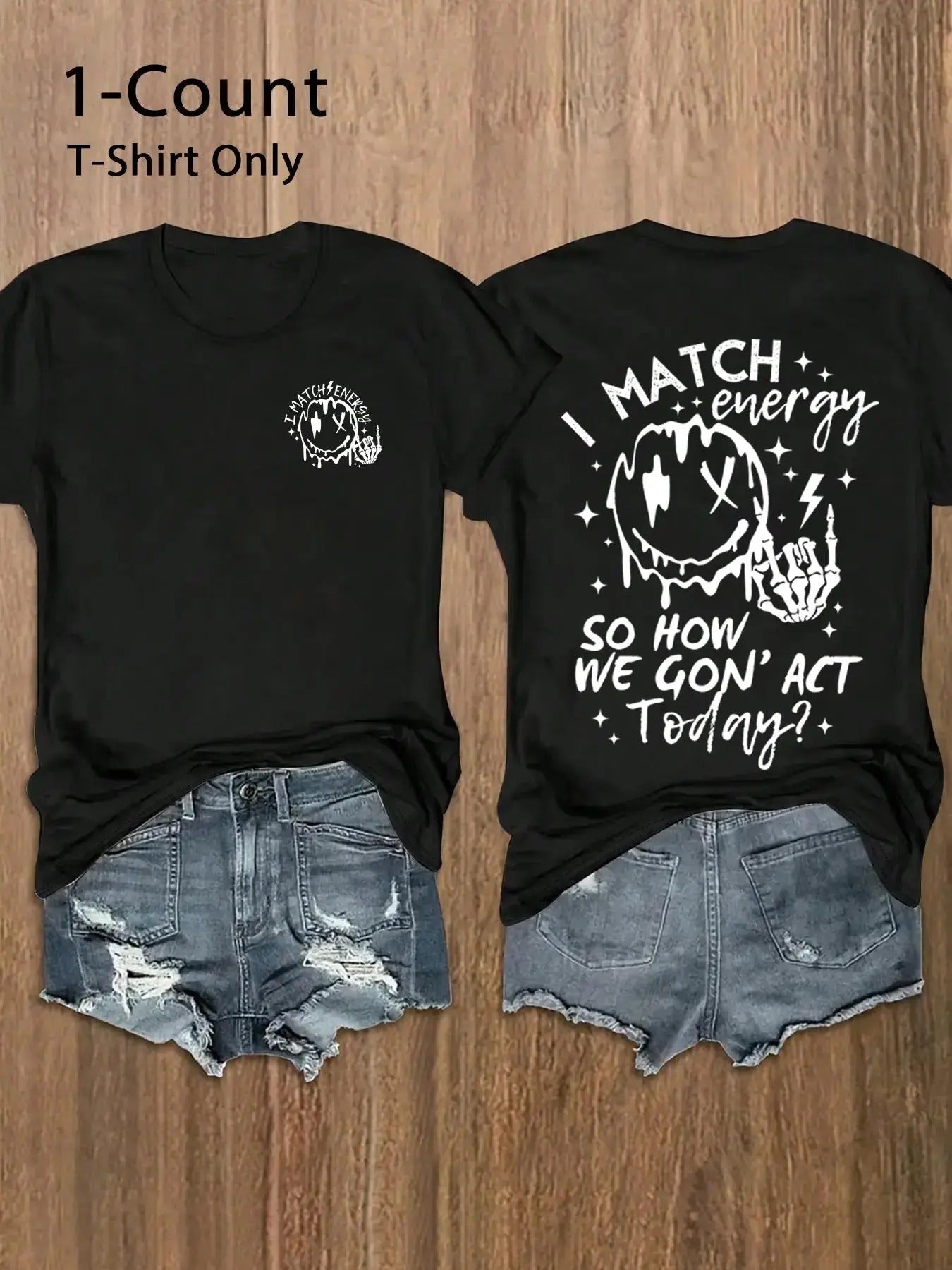 Women's Cartoon Face & Letter Print Round Neck Tee, Trendy Casual Short Sleeve T-Shirt for Daily Wear, Ladies Summer...