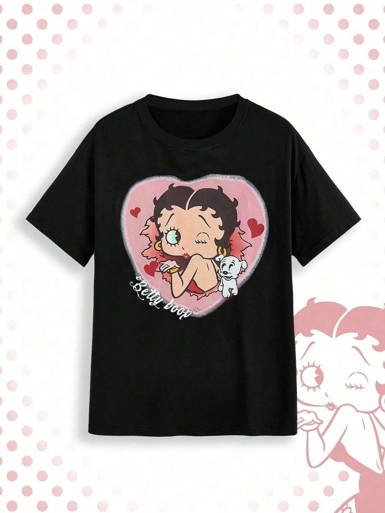 Women's Cartoon Girl & Heart Print Round Neck Tee, Fashion Casual Short Sleeve T-shirt for Daily Wear, Ladies Summer...