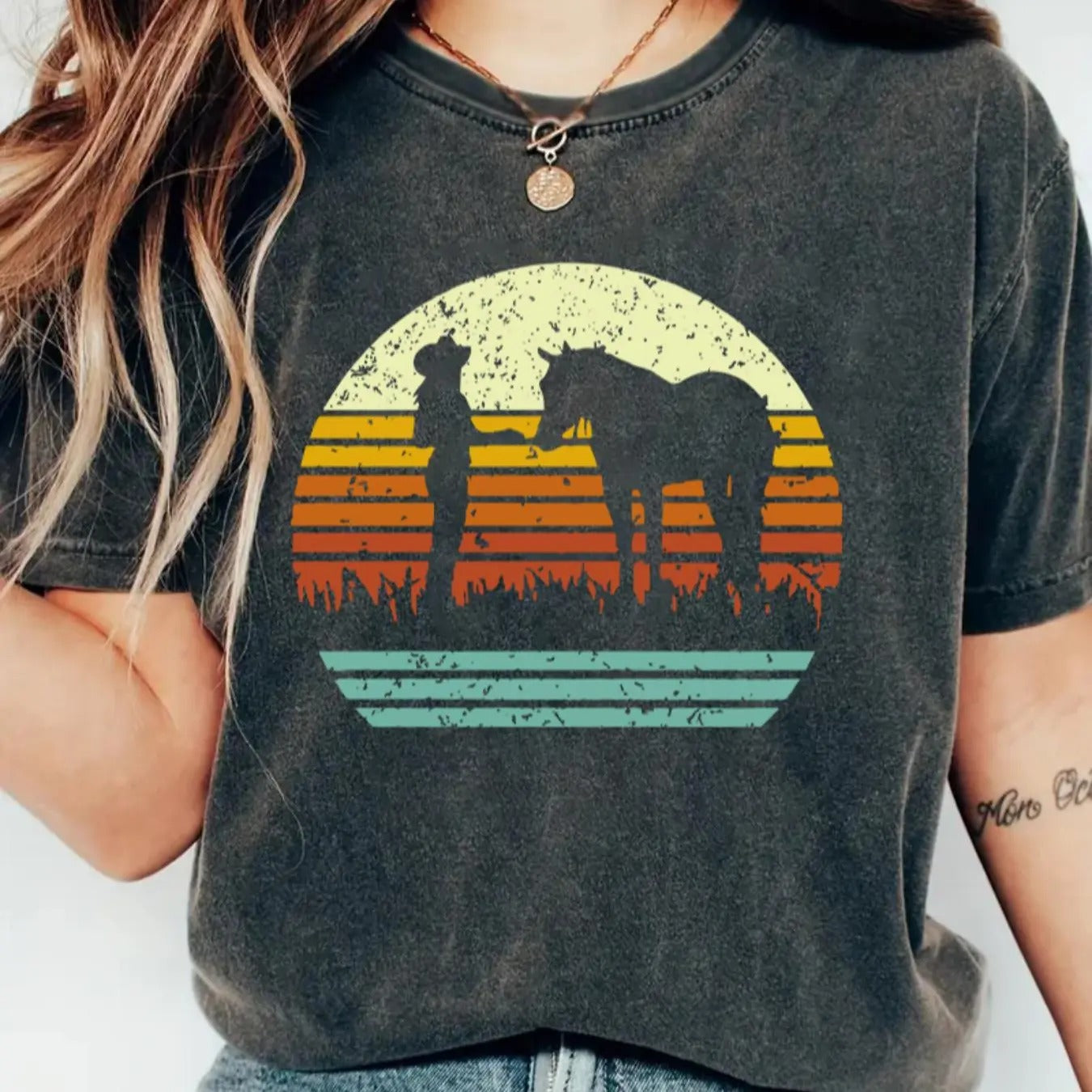 Women's Cartoon Girl & Horse Print Round Neck Tee, Fashion Casual Short Sleeve T-shirt, Ladies Summer Clothes for Daily...