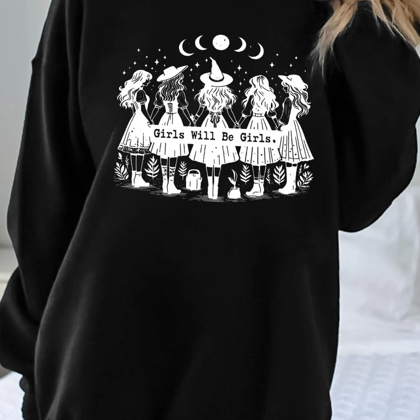 Women's Cartoon Girls & Letter Print Drop Shoulder Sweatshirt, Casual Long Sleeve Round Neck Pullover for Fall & Winter,...
