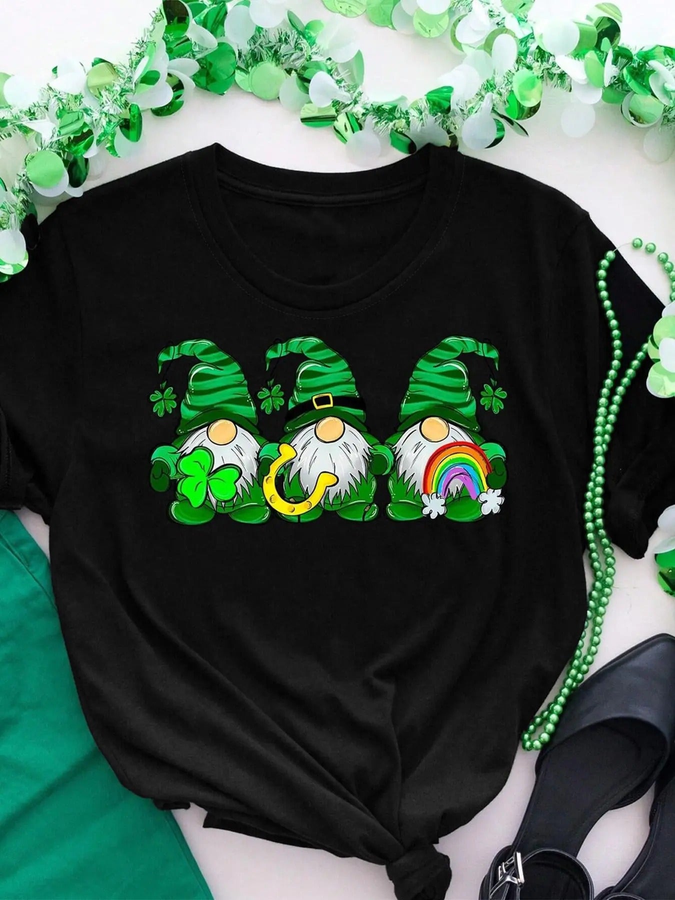 Cartoon Gnome Print Round Neck Casual Crew Neck Daily Vacation Outdoor Clothes All Seasons T-Shirts, Hoodie, Sweatshirt