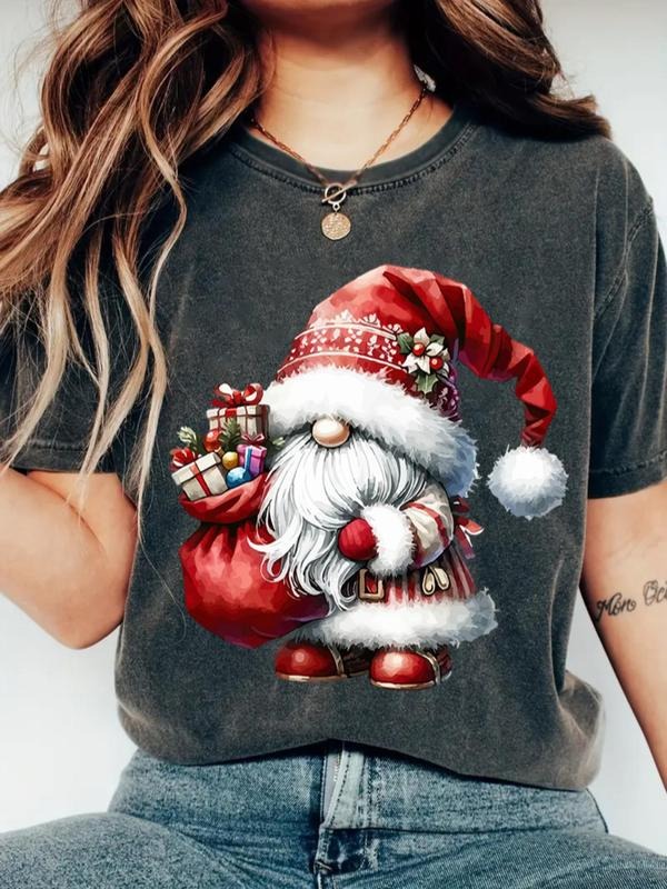 Women's Cartoon Graphic Print Round Neck Tee, Casual Short Sleeve Crew Neck T-shirt for Daily Holiday Wear, Ladies...