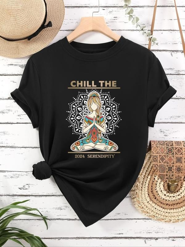 Women's Cartoon Graphic Print Round Neck Tee, Fashion Casual Short Sleeve T-shirt for Daily Wear, Ladies Summer...