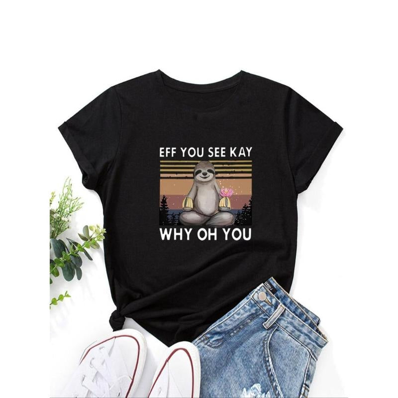 Women's Cartoon Graphic Round Neck Tee, Casual Short Sleeve Summer T-shirt, Cute Outfit Ideas Top, Summer Clothes Women,...