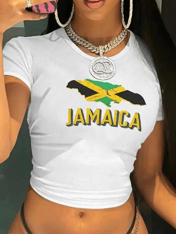 Cartoon Jamaica Flag Print Round Neck Casual Crew Neck Daily Vacation Outdoor Clothes Summer Top Shirt Hoodie Sweatshirt