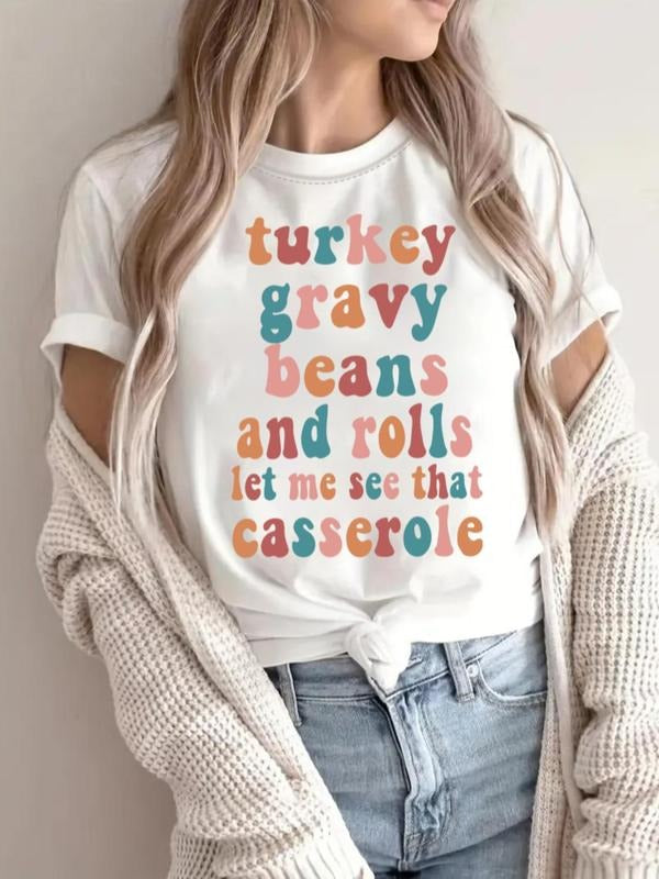 Women's Cartoon Letter Print Round Neck Tee, Casual Graphic Short Sleeve T-Shirt for Daily Wear, Ladies Clothes for All...