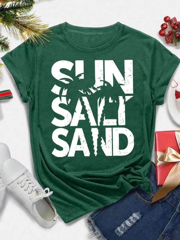 Women's Cartoon Letter Print Round Neck Tee, Casual Short Sleeve Crew Neck T-Shirt for All Seasons, Fashion Women's Top...