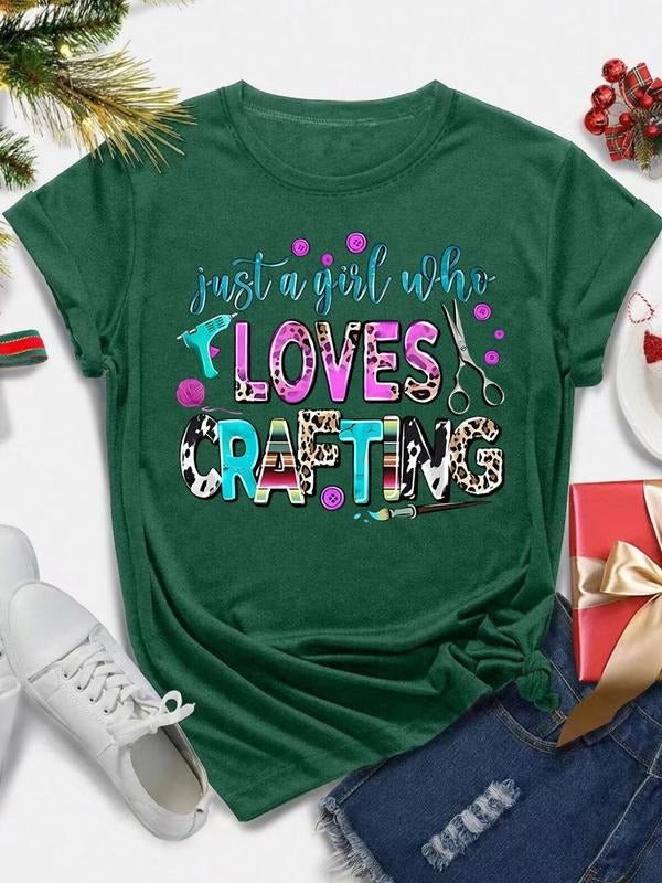 Women's Cartoon Letter Print Round Neck Tee, Casual Short Sleeve Crew Neck T-shirt for All Seasons, Fashion Women's Top...