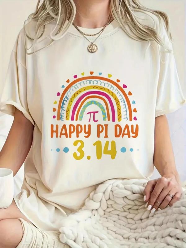 Women's Cartoon Math Print Round Neck Tee, Fashion Casual Happy Pi Day T-shirt for Daily Holiday Vacation Outdoor Wear,...