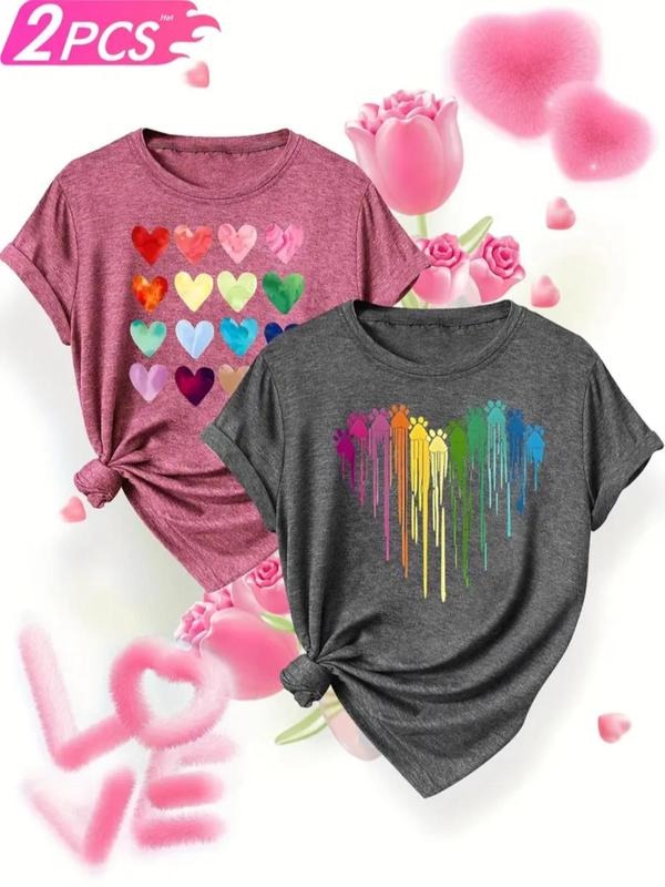 Women's Cartoon Paw & Heart Print Round Neck Tee, Casual Short Sleeve T-shirt for Daily Wear, Ladies Clothes for All...