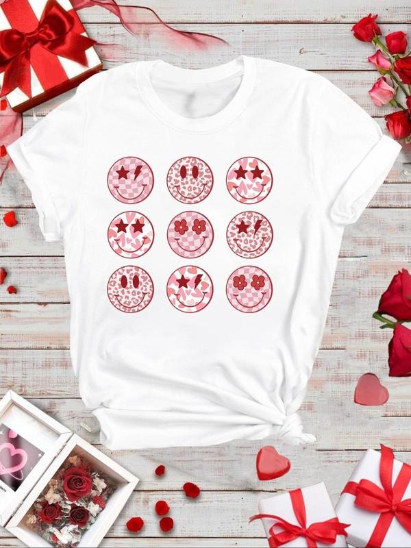 Women's Cartoon Print Short Sleeve Round Neck Tee, Fashion Casual Crew Neck T-shirt for Daily Holiday Vacation Outdoor...