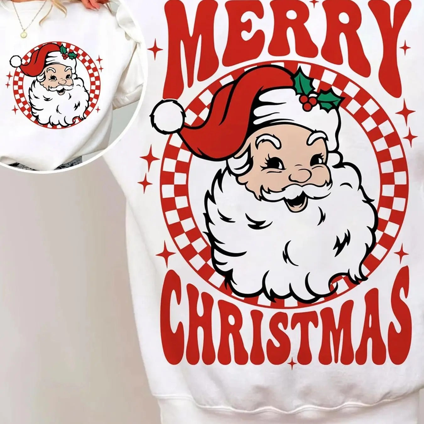 Women's Cartoon Santa Claus Print Drop Shoulder Sweatshirt, Casual Long Sleeve Round Neck Pullover for Daily Wear, Ladies...