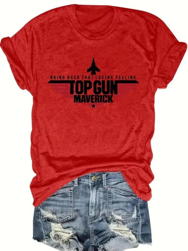 Women's Cartoon Top Gun Print Round Neck Tee, Fashion Casual Crew Neck T-Shirt for Daily Holiday Vacation Outdoor Wear,...