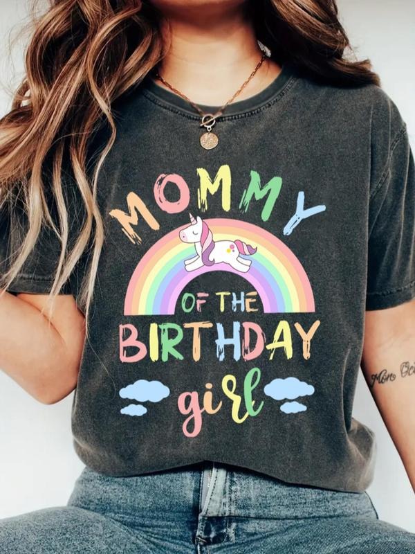 Women's Cartoon Unicorn & Letter Print Round Neck Tee, Fashion Casual Crew Neck T-Shirt for Daily Holiday Vacation...