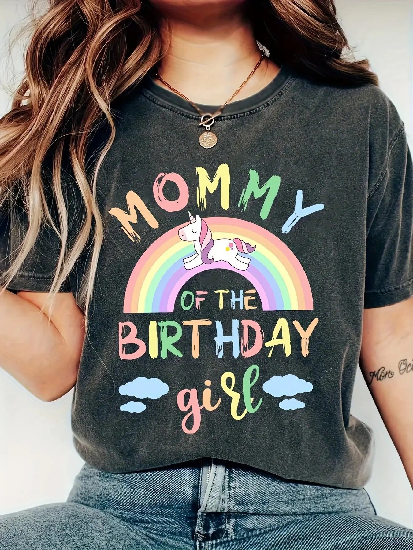 Women's Cartoon Unicorn & Rainbow Print Round Neck Tee, Fashion Casual Crew Neck T-shirt for Daily Holiday Vacation...