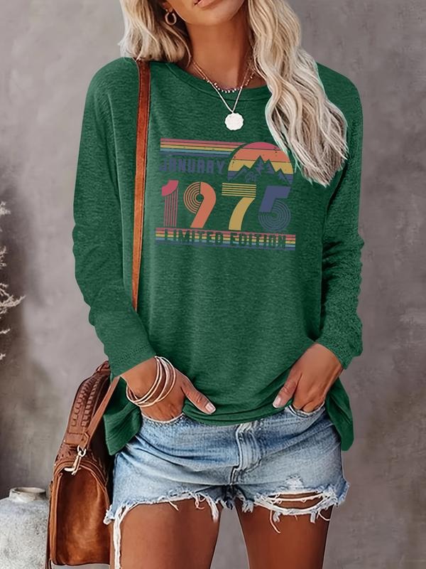 Women's Casual  Figure Letter Print Long Sleeve Round Neck T-Shirt, Comfortable Fabric, Available in 4 Colors, Perfect...