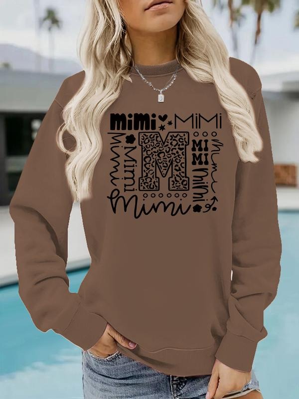 Women's Casual 'mimi' Letter Print Hoodie, Soft Long Sleeve Round Neck Sweatshirt, All-Season Comfort Wear