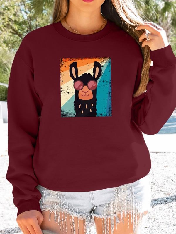 Women's Casual Animal Graffiti Print Long Sleeve Round Neck Pullover Sweatshirt, Available in 9 Colors, Perfect for Fall...