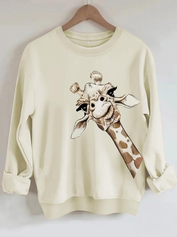 Women's Casual Animal Print Hoodie, Soft Long Sleeve Round Neck Sweatshirt, All-Season Comfort, Durable Fabric