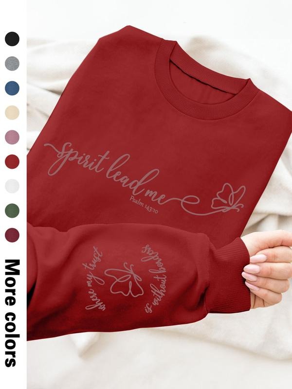 Women's Casual Butterfly Letter Print Long Sleeve Round Neck Pullover Sweatshirt, Fall & Winter Fitted Plain Design, 9...