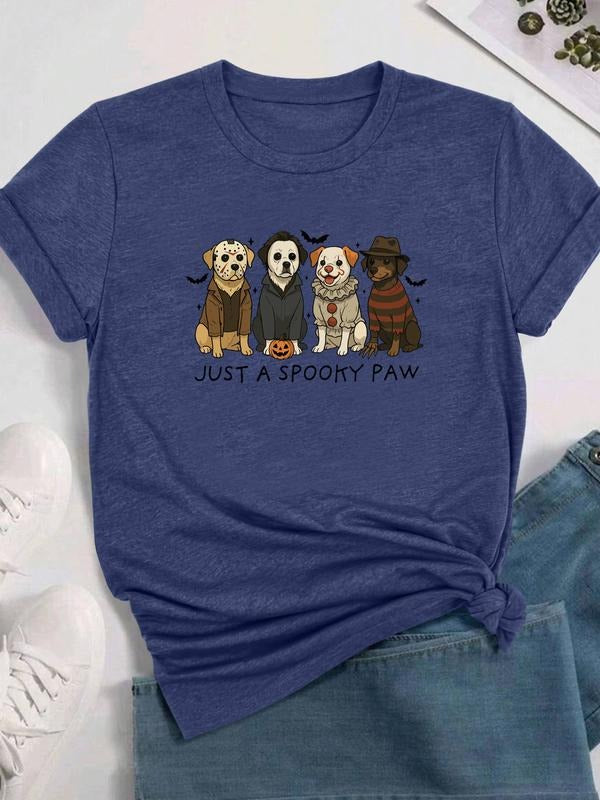 Women's Casual Cartoon Dog Print Short Sleeve T-Shirt, Comfortable Fabric, Available in 10 Colors, Fitted Style for All...