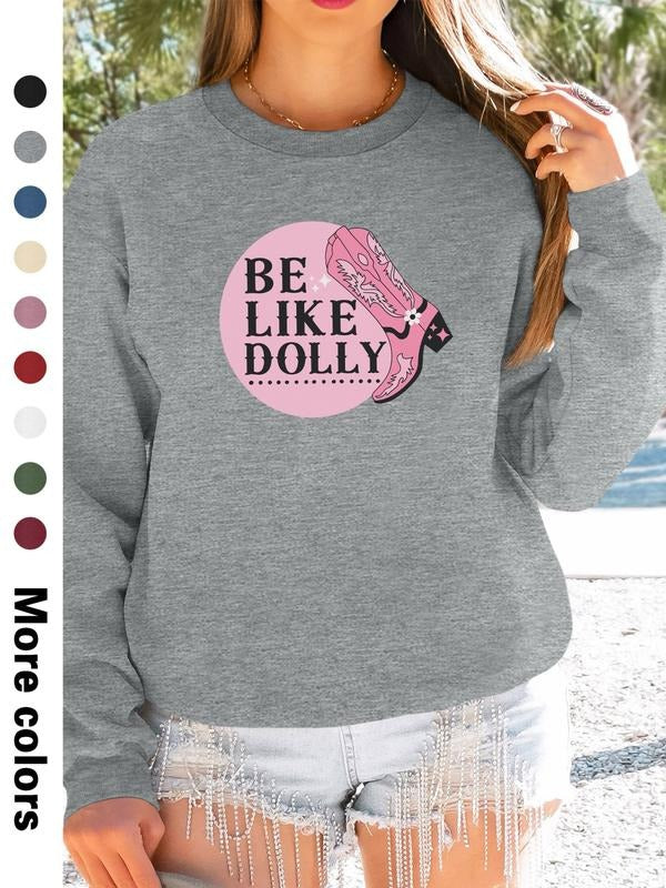Women's Casual Cartoon Letter Print Long Sleeve Round Neck Pullover Sweatshirt, Available in 9 Colors, Fitted Style, Fall...