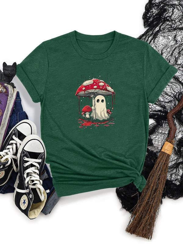 Women's Casual Cartoon Letter Print Round Neck Short Sleeve T-Shirt, Soft Comfortable Fabric, Available in 11 Colors...