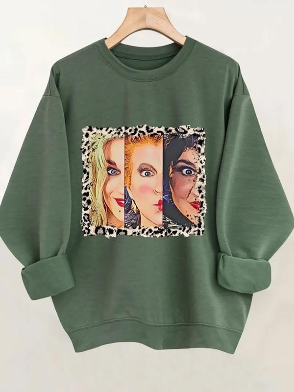 Women's Casual Crew Neck Pullover Sweatshirt, Fashionable All Season Wear, Creative Emoji Print Design, Perfect Gift...