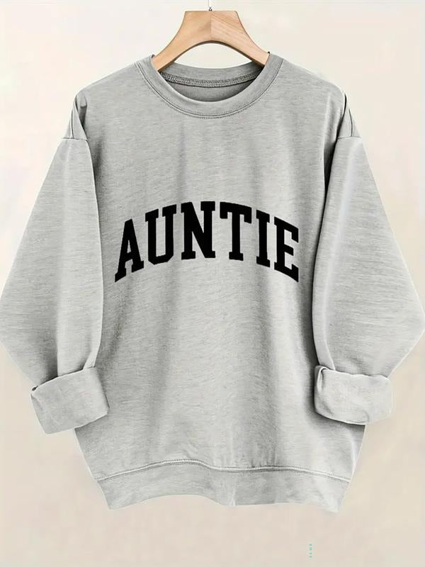 Women's Casual Crew Neck Pullover Sweatshirt, Fashionable All Season Wear, Fun Auntie Letter Print Design, Perfect Gift...