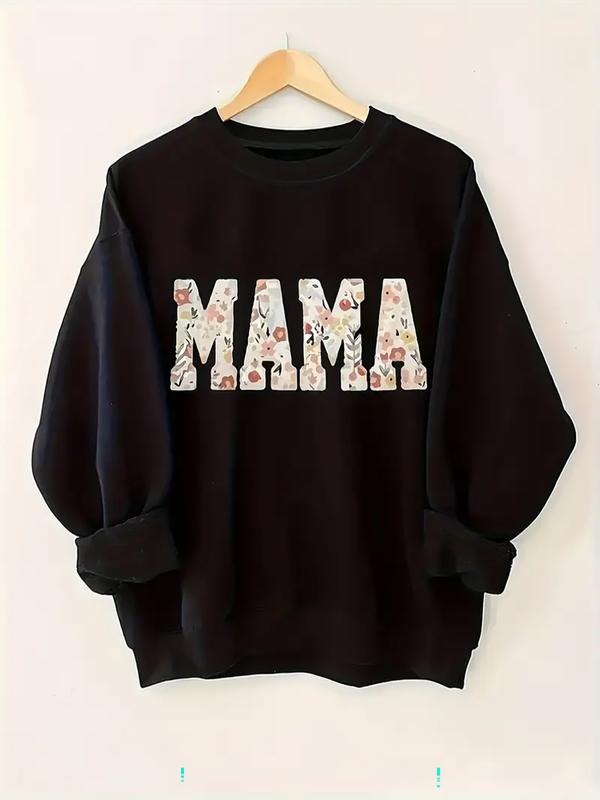Women's Casual Crew Neck Pullover Sweatshirt, Fashionable All Season Wear, Fun Letter Mama Print, Perfect Gift Choice...