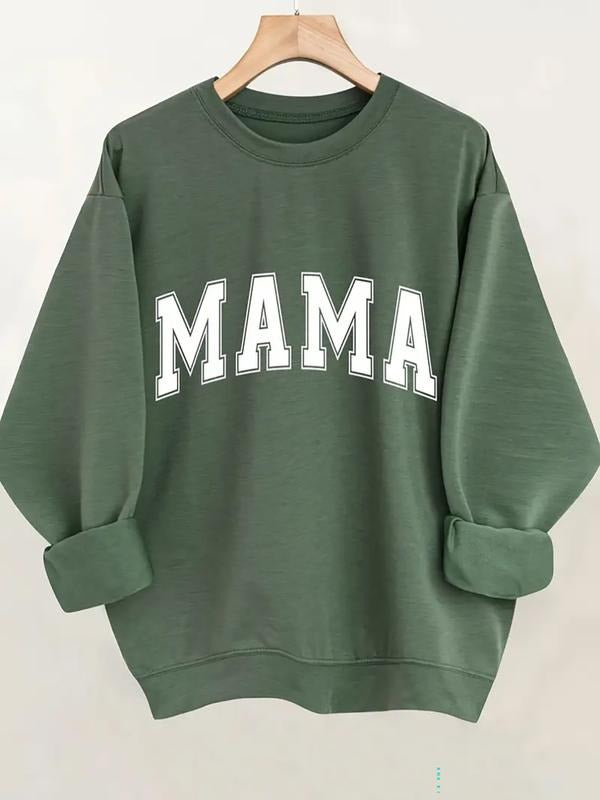 Women's Casual Crew Neck Pullover Sweatshirt, Fashionable All Season Wear, Fun Letter Print Mama Design, Perfect Gift...
