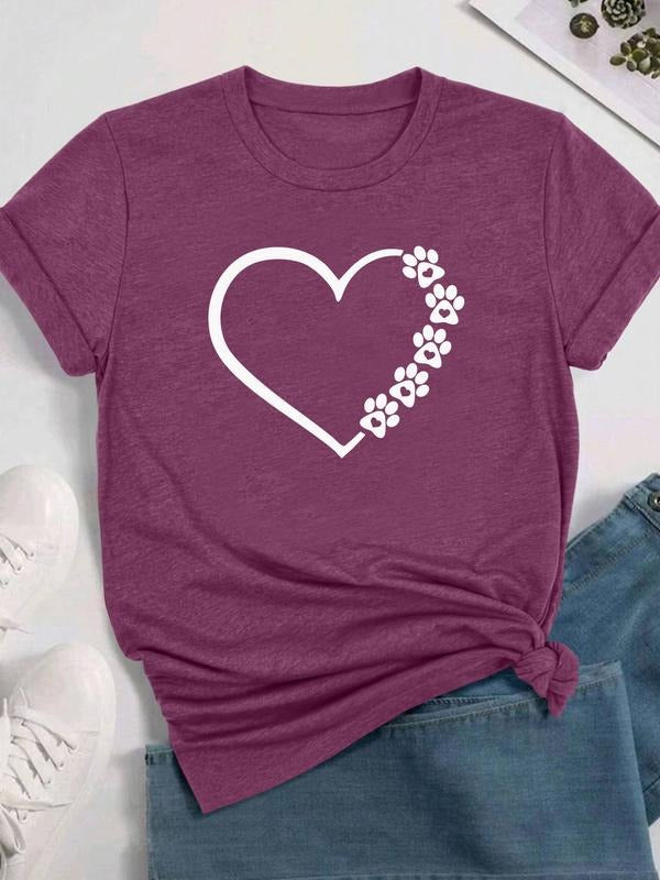 Women's Casual Heart Print Short Sleeve T-Shirt, Comfortable Fabric, Available in 11 Colors, Fitted Style for All Seasons...