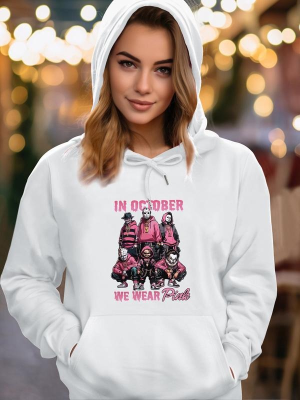 Women's Casual Hooded Sweatshirt with Letter Cartoon Print, Long Sleeve Fitted Design, Spring & Fall Fashion, Available...