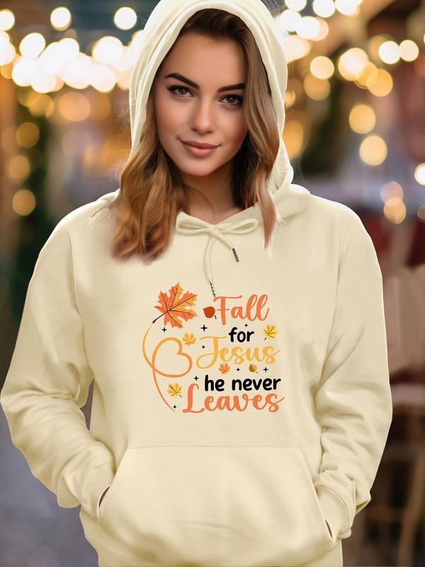 Women's Casual Hooded Sweatshirt with Letter Leaf Print, Long Sleeve Fitted Design, Spring & Fall Fashion, Available in 7...