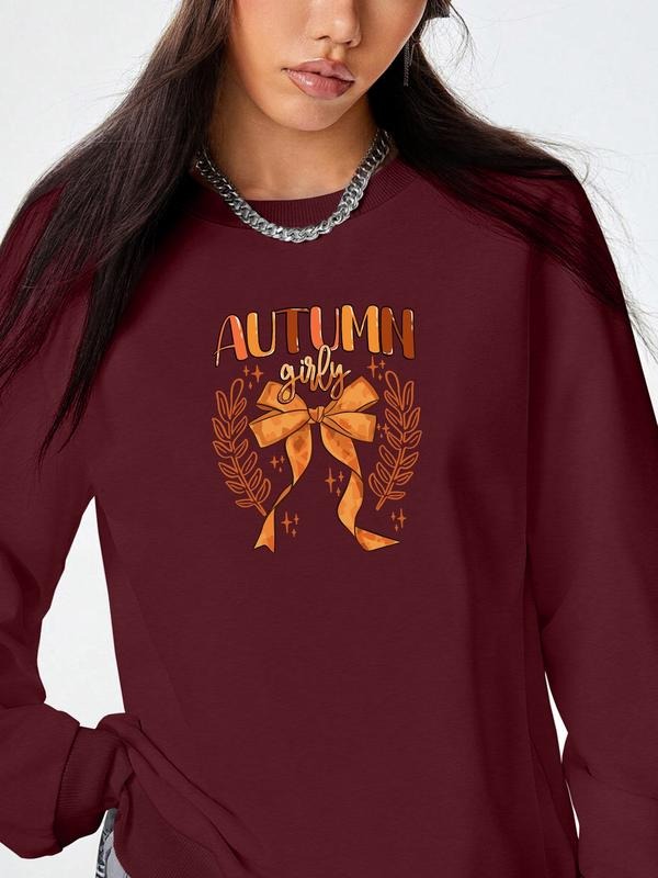 Women's Casual Letter Butterfly Print Long Sleeve Round Neck Pullover Sweatshirt, 9 Colors Available, Fall & Winter...